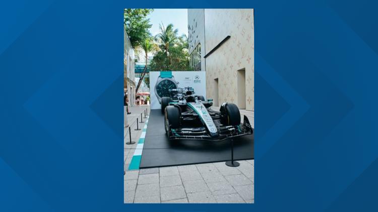 Mercedes Formula 1 race car replica on display at NorthPark Center — WFAA (Dallas-Fort Worth)
